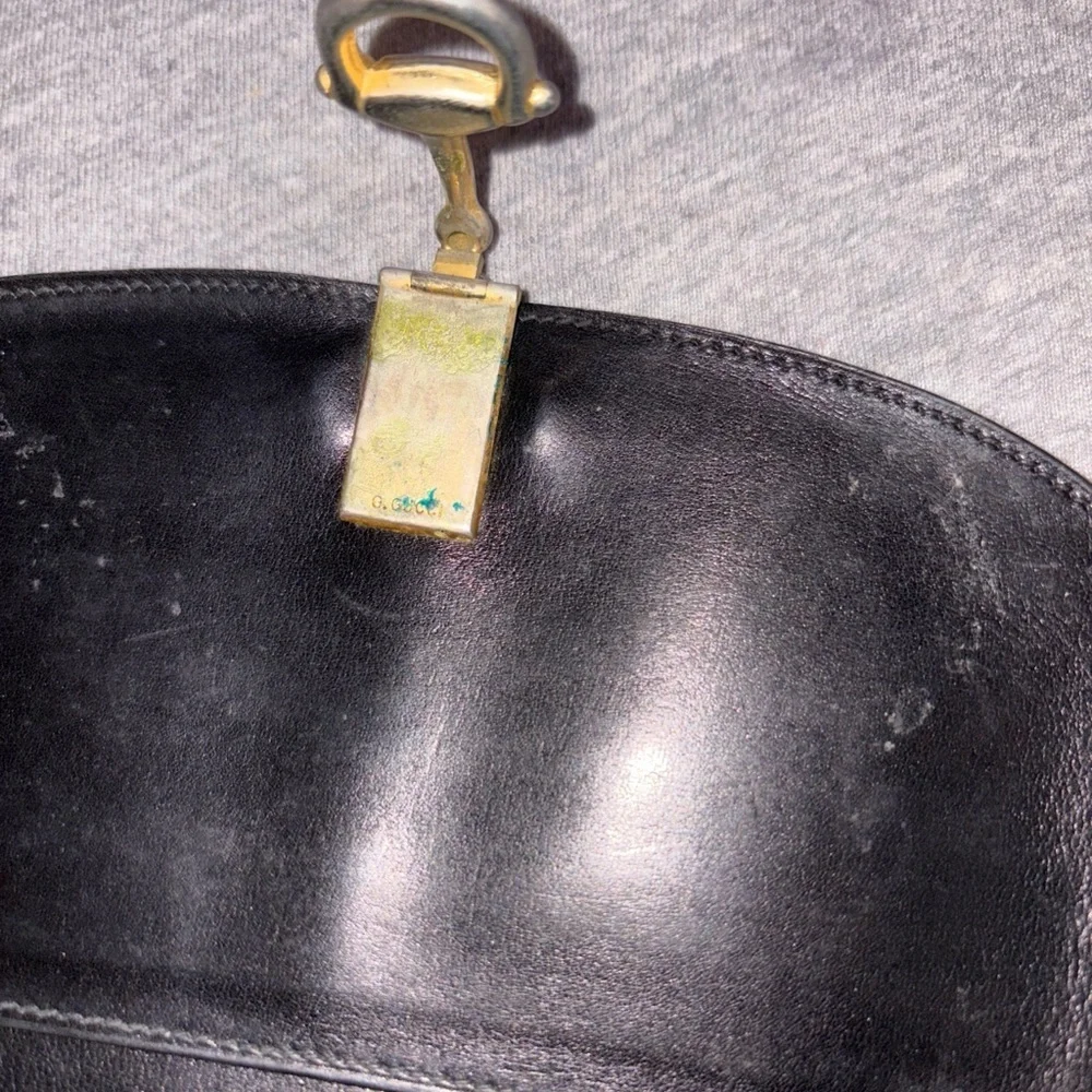 Gucci Sherry Line Horsebit Pouch Navy Leather Vintage Used - Picture 6 of 6